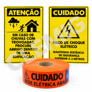 Fita e placa de advertência elétrica